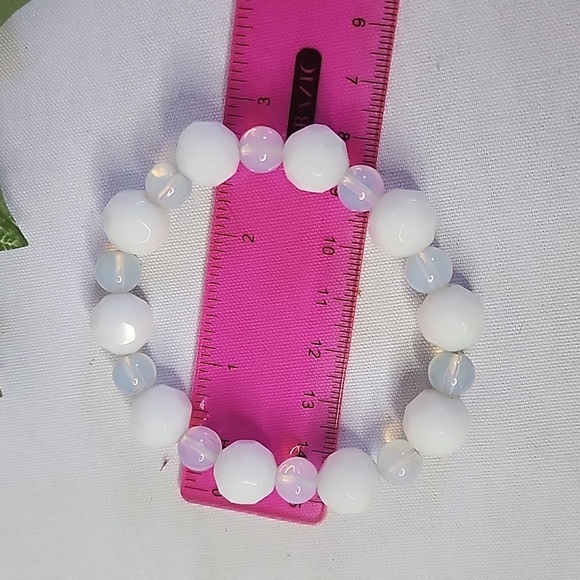 Handcrafted Opalite and Faceted White Crystal Beads Bracelet - Picture 6 of 8